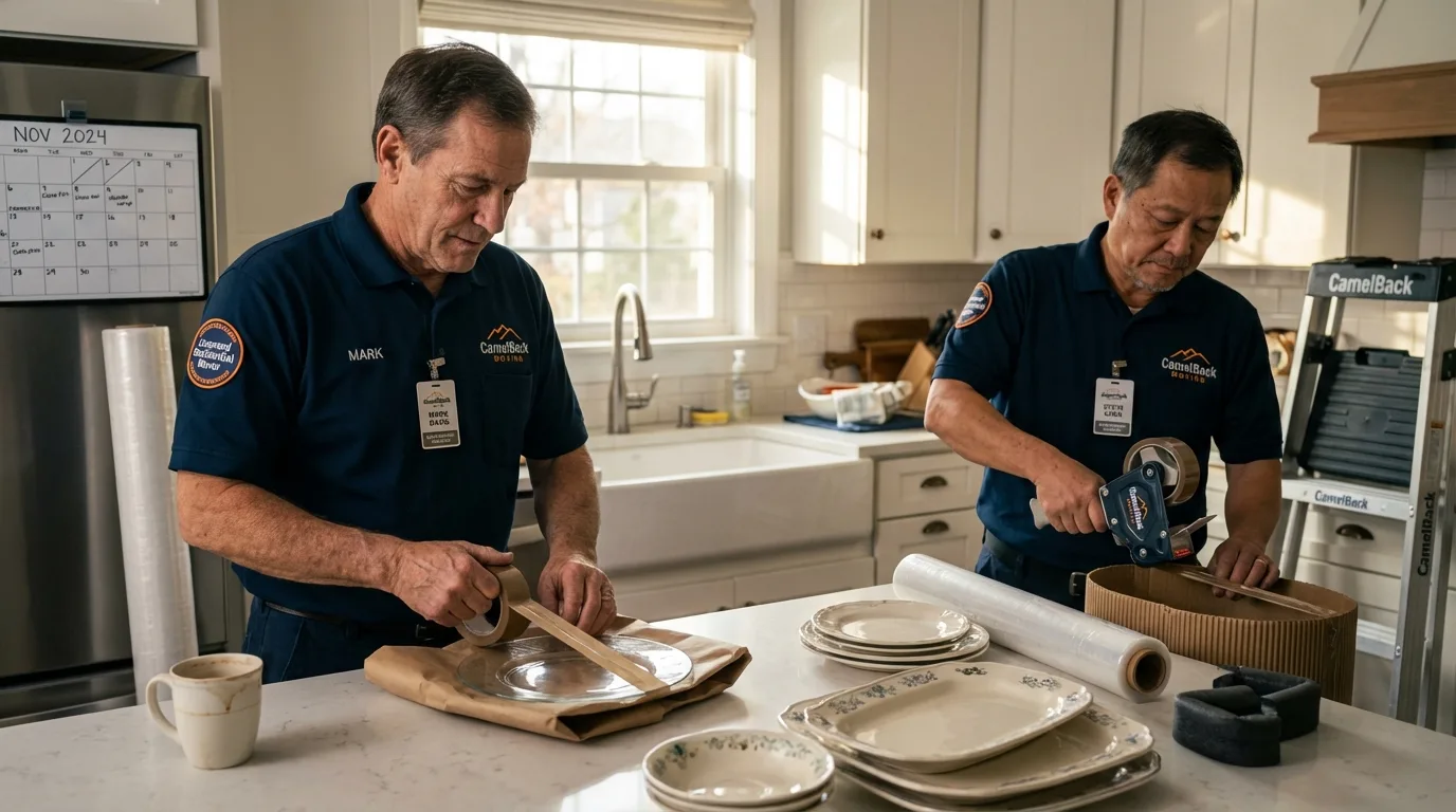Professional crew packing kitchen dishware in Bellwood, PA